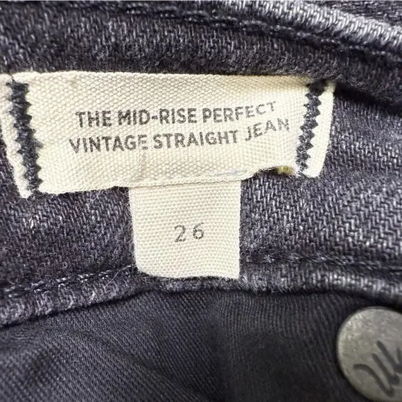Madewell The Mid-Rise Perfect Vintage Straight Jean Black Ripped Edition Size 26 - Picture 8 of 13
